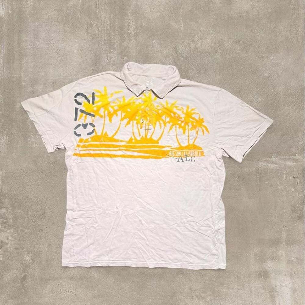American Living Graphic Polo Shirt Size L Gray Palm Tree Big Sur